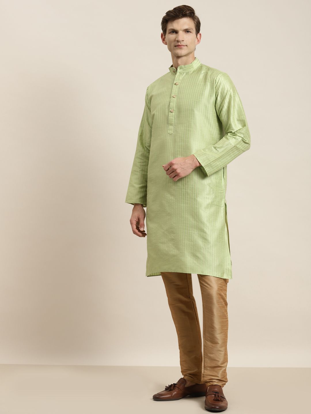 SOJANYA Kurta Hijau & Merah Lelaki dengan Jaket Churidar & Nehru