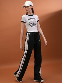 Tokyo Talkies Women Black Flared-Fit Mid Rise Track Pants