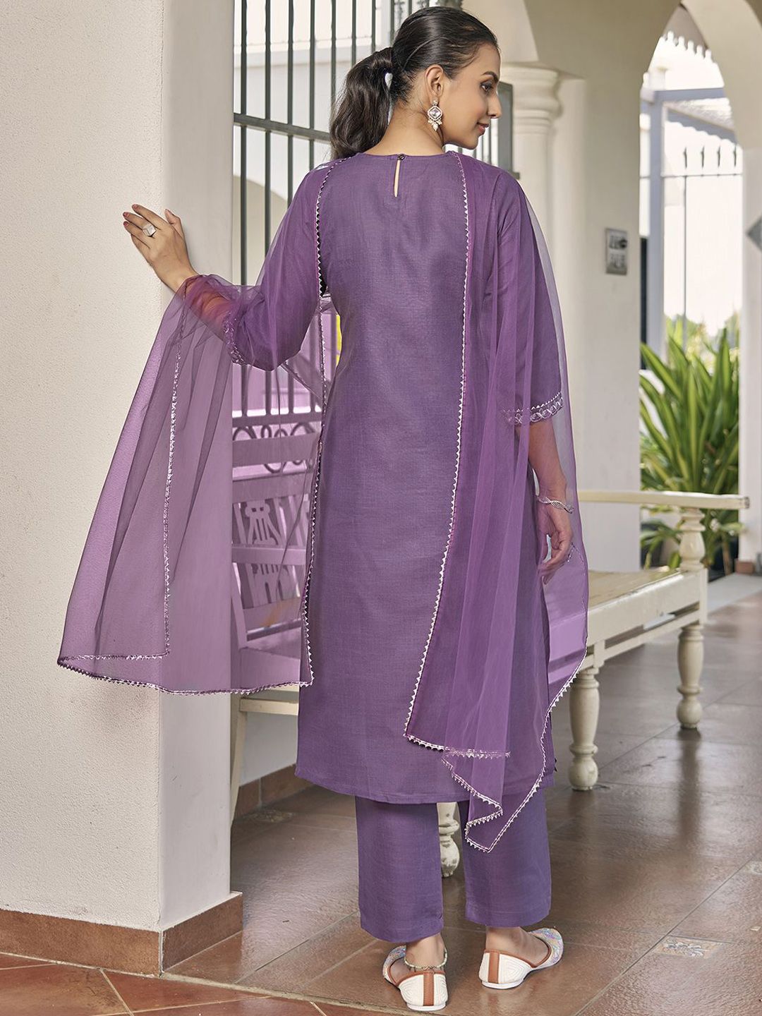 KALINI Floral Embroidered Regular Thread Work Straight Kurta With Trousers & Dupatta
