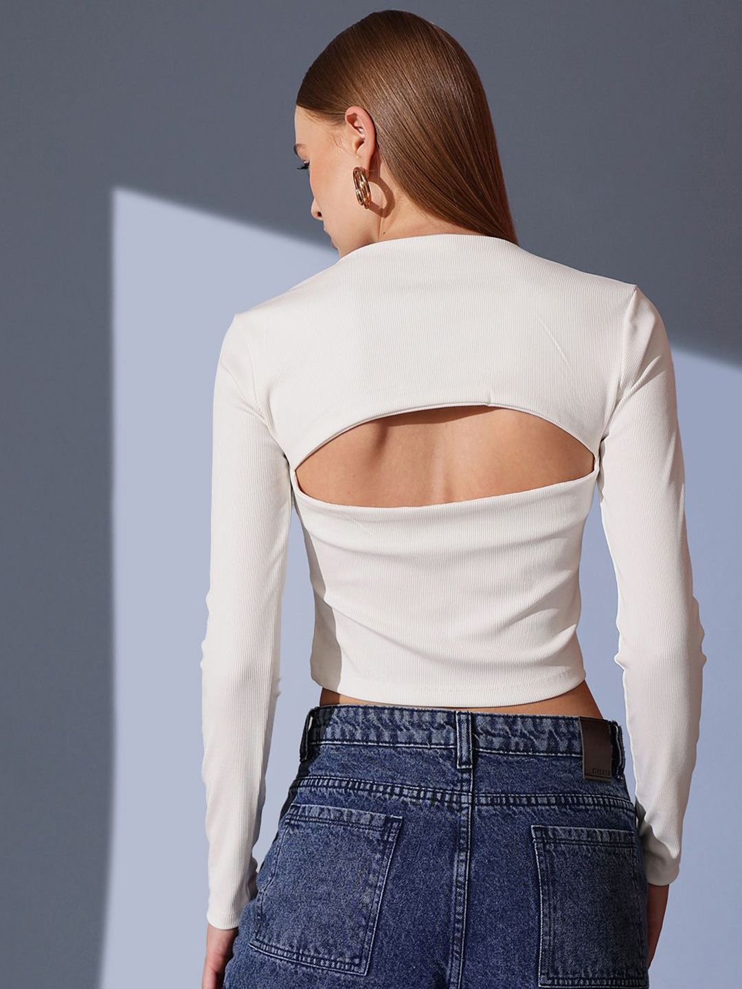 STREET 9 V-Neck Cut Outs Ribbed Styled Back Crop Top