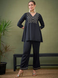 Shae by SASSAFRAS Black Embroidered Ethnic Top With Palazzos
