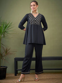Shae by SASSAFRAS Black Embroidered Ethnic Top With Palazzos