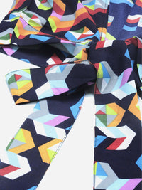 Berrylush Multicoloured Geometric Printed Puff Sleeves Styled Back Crop Top
