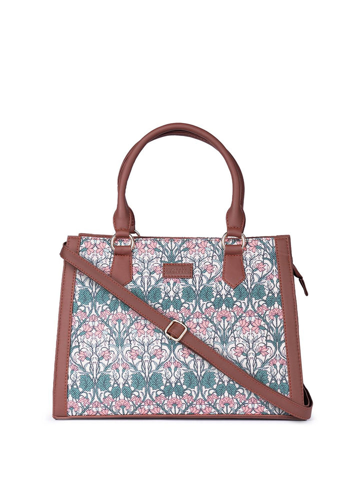 ZOUK Floral Printed Oversized Structured Jute Handheld Bag