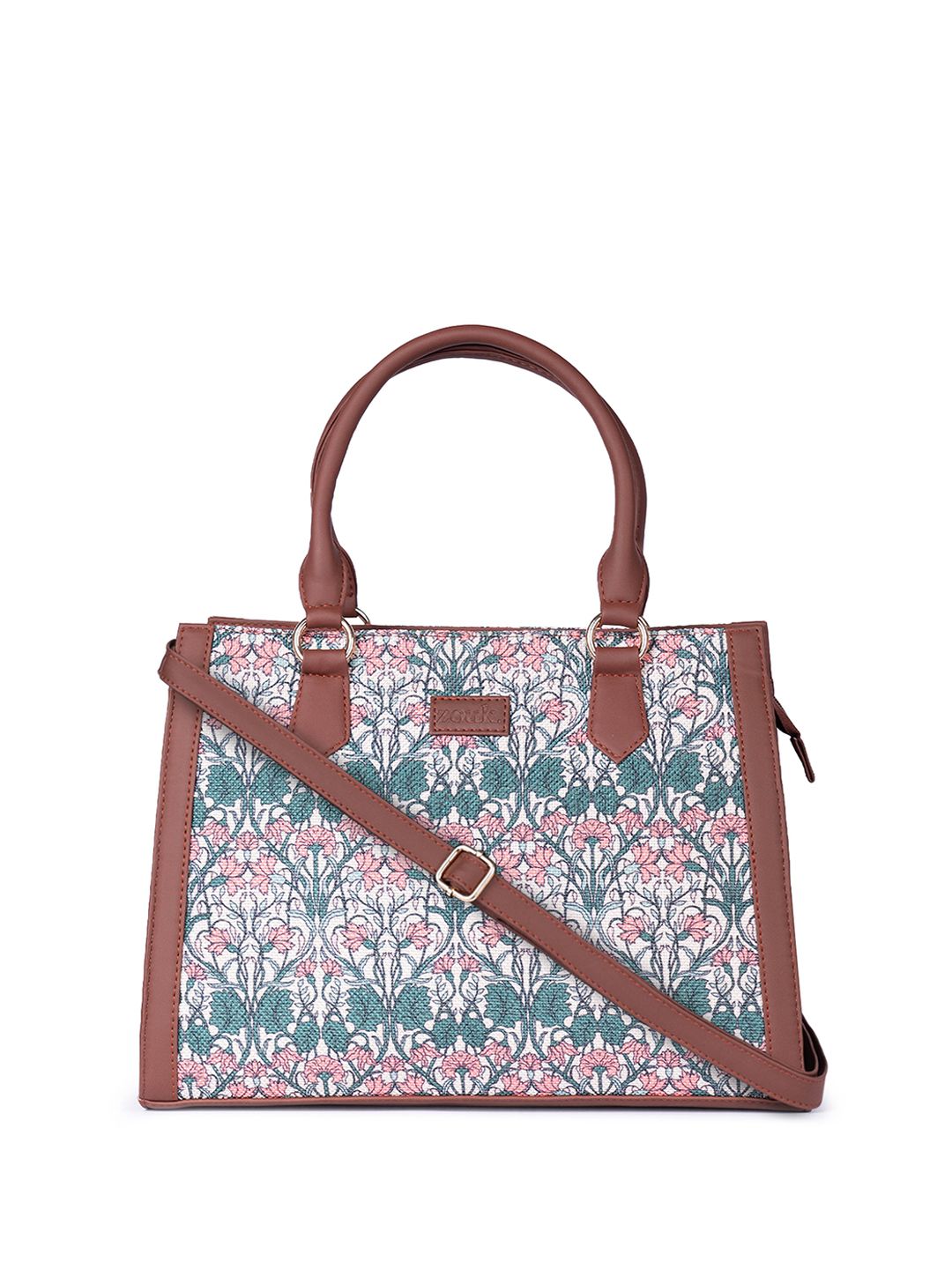 ZOUK Floral Printed Oversized Structured Jute Handheld Bag