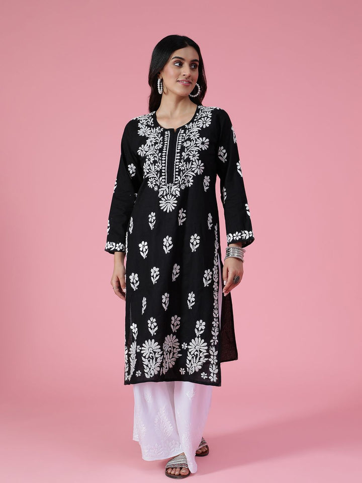 House of Chikankari Women Black Cotton Chikankari Embroidered Kurta