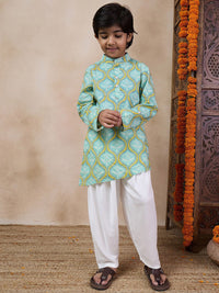 pspeaches Boys Mandarin collar Floral Printed Regular Kurta with Salwar