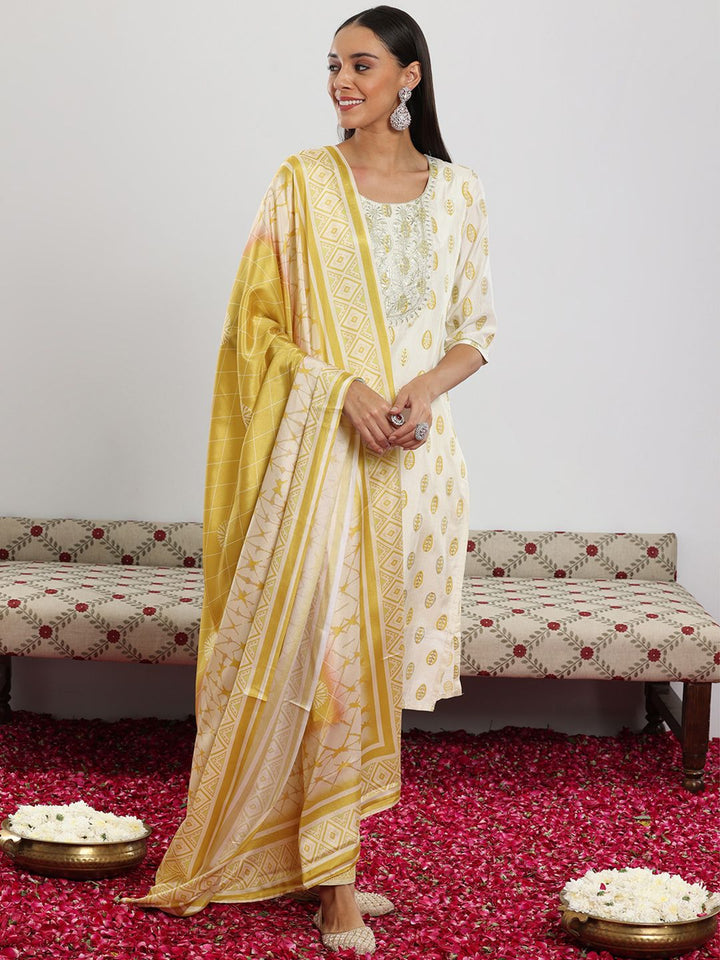 Libas Floral Printed Regular Sequinned Kurta with Palazzo & Dupatta