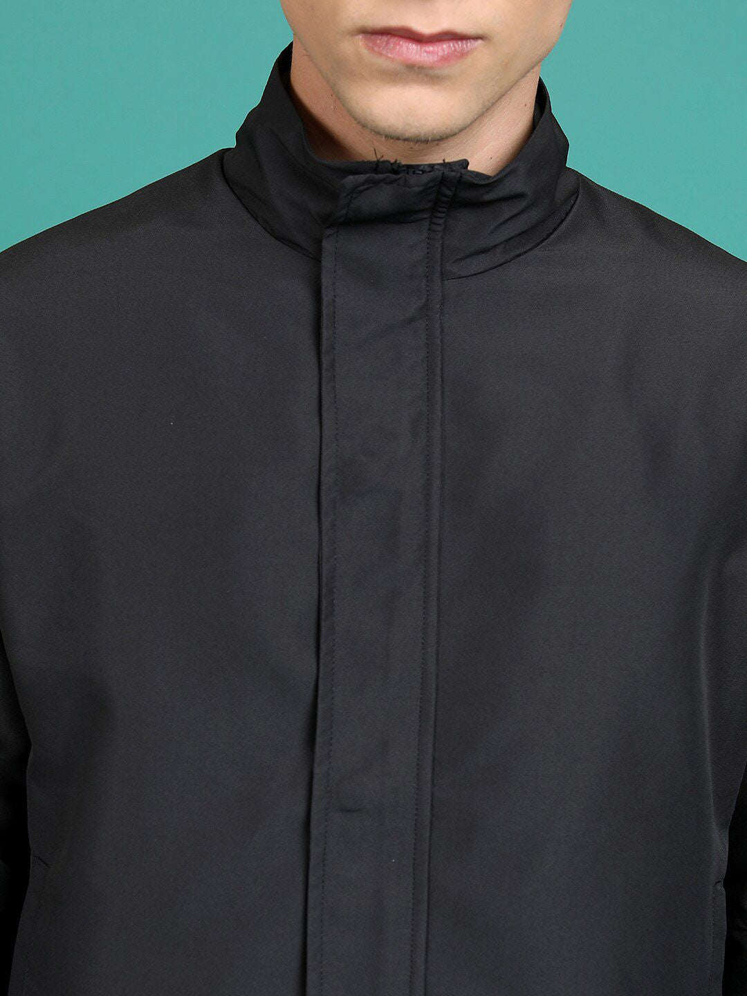 HIGHLANDER Black Mock Collar Bomber Jacket