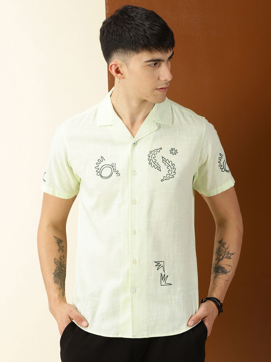 Thomas Scott Premium Liberal Fit Conversational Printed Cuban Collar Cotton Casual Shirt