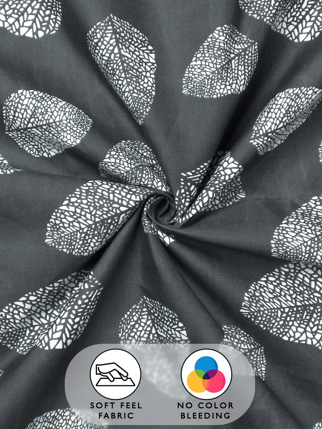 Story@home Dark Grey & White 180 TC Floral Queen Fitted Bedsheet With 2 Pillow Covers