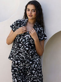 SANSKRUTIHOMES Black Floral Printed Pure Cotton Night suit