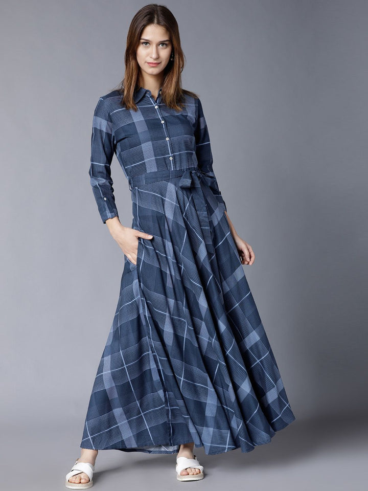 Vishudh Women Navy Blue Printed Maxi Dress