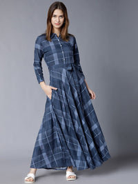 Vishudh Women Navy Blue Printed Maxi Dress