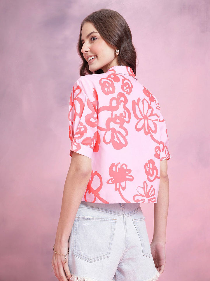 DressBerry Abstract Print Puff Sleeves Shirt Style Top