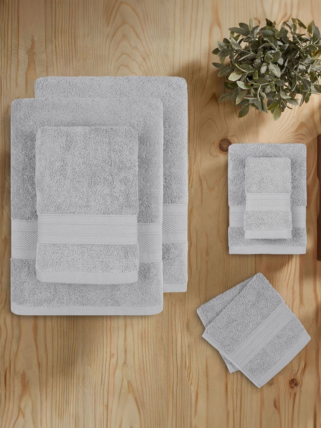 MYTRIDENT Soft Comfort Silver-Toned 6 Pieces Pure Cotton 500 GSM Towel Set