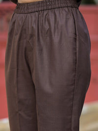 Vishudh Brown & Gold Toned V Neck Regular Kurta with Trousers & With Dupatta
