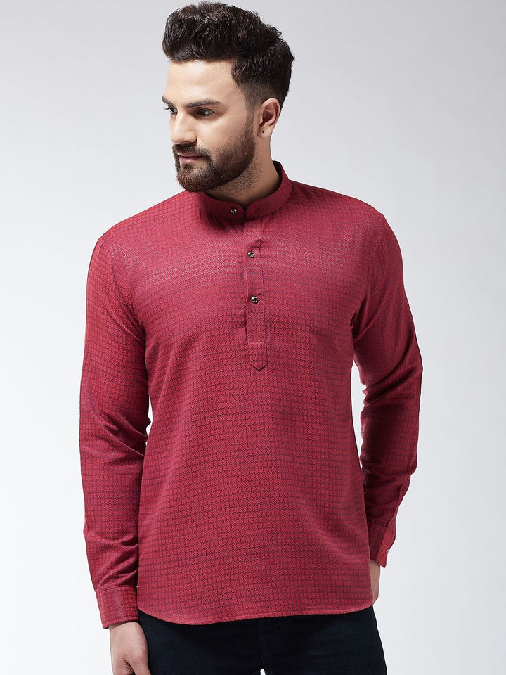 SOJANYA Men Maroon Woven Design Straight Kurta