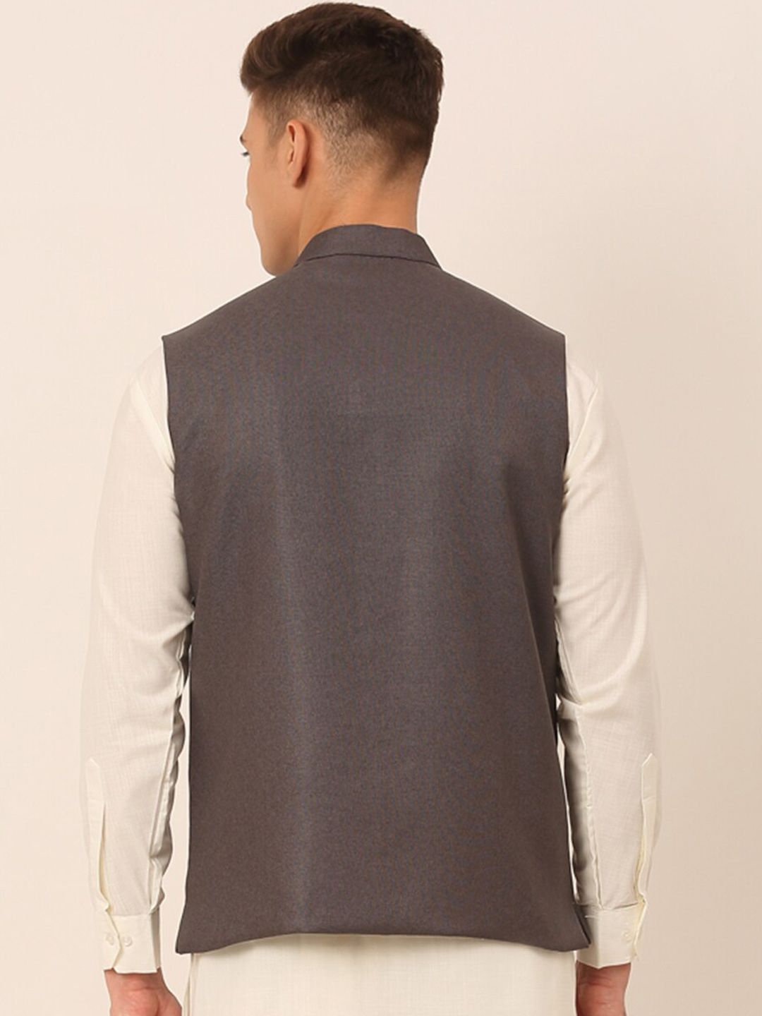 Jompers Men Charcoal Solid Nehru Jacket
