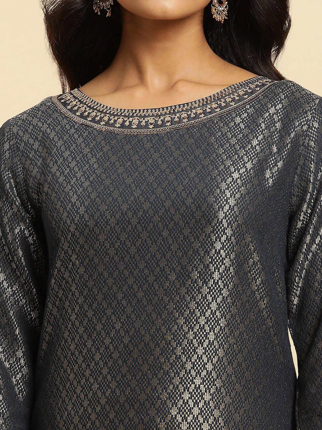 W Ethnic Motifs Woven Design Straight Kurta