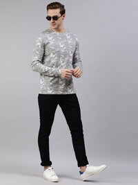 Urbano Fashion Men White  Grey Printed Slim Fit Training or Gym Pure Cotton T-shirt