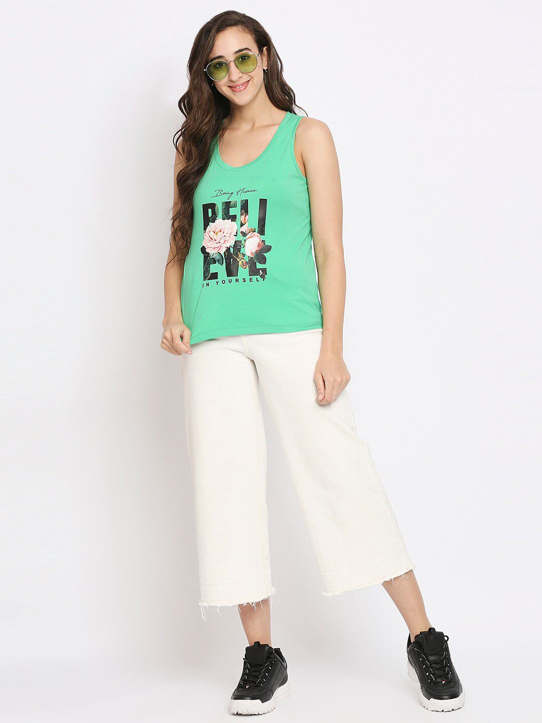 Being Human Women Green Floral Printed T-shirt