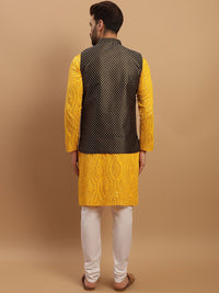SOJANYA Embeoidered Sequinned Pure Cotton Kurta with Churidar & Woven Design Nehru Jacket