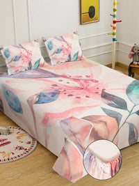 Myntra Elegant Homes White & Pink Floral 400 TC King Bedsheet with 2 Pillow Covers