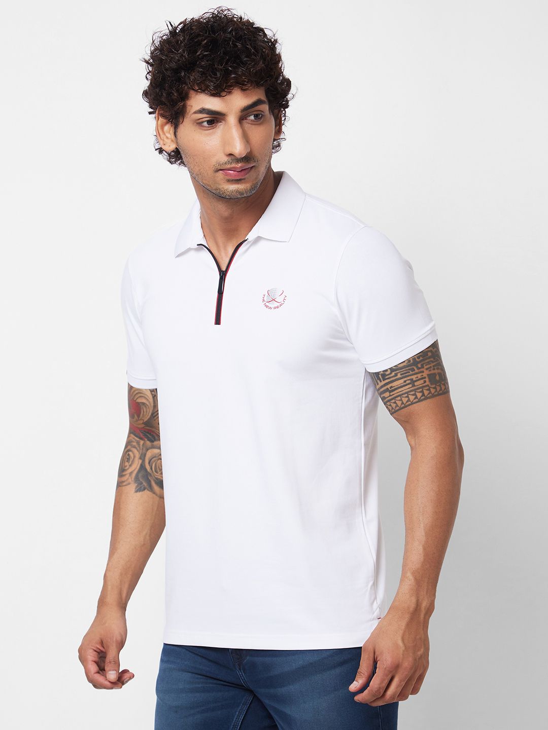 SPYKAR Polo Collar Short Sleeves Slim Fit Cotton T-shirt