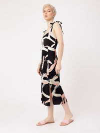 DressBerry Playful Chic Satin Finish Printed Side Slit A-Line Midi Dress