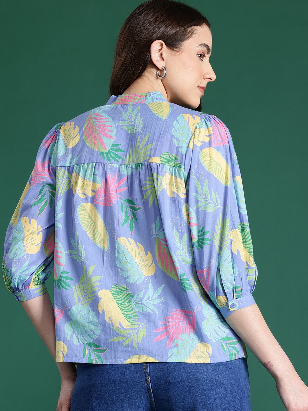 Dressberry dicetak Mandarin Colar Cotton Shirt Style Top