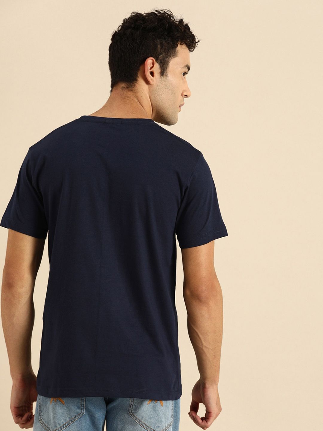 Bewakoof Men Navy Blue Printed Round Neck Pure Cotton T-shirt