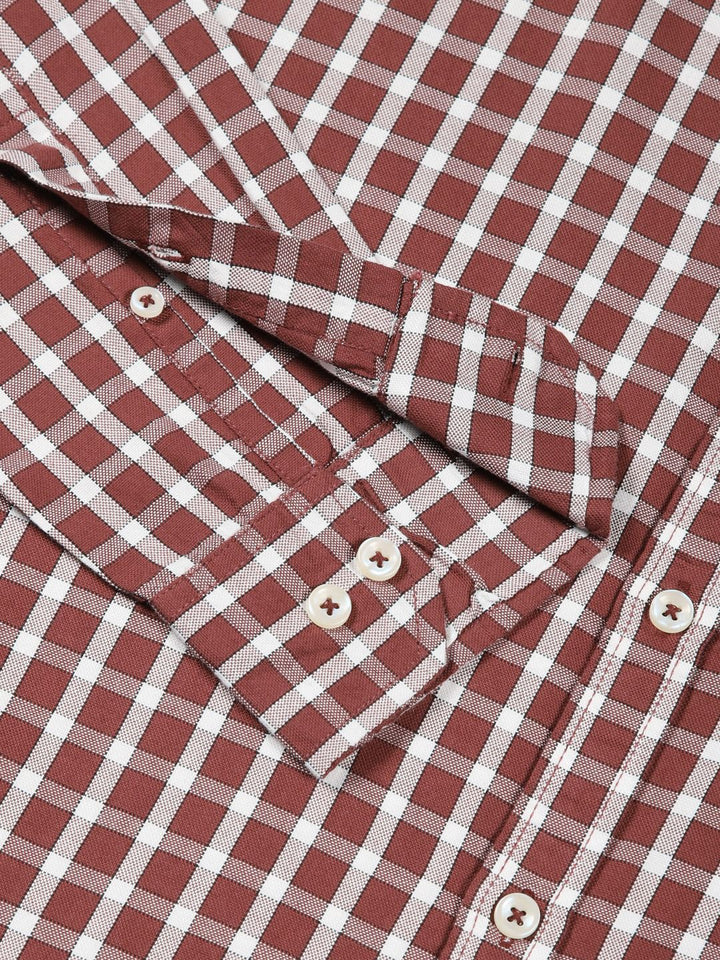 Thomas Scott Men Premium Slim Fit Gingham Checked Spread Collar Casual Shirt