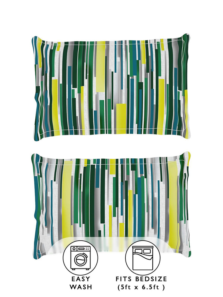 Story@home Arena White & Grey Printed 180 TC Queen Bedsheet & 2 Pillow Covers