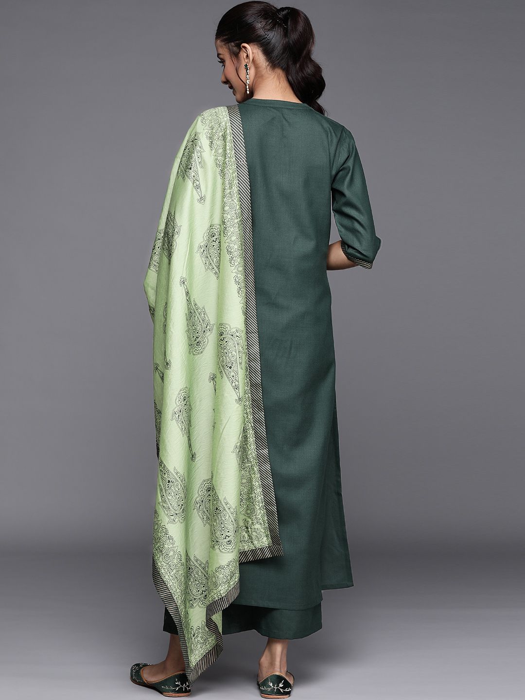 Libas Women Green Regular Pure Cotton Kurta with Palazzos & Dupatta