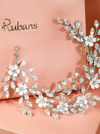Rubans Silver-Toned Crystal Beaded Floral Tiara Rambut Aksesori dengan Mutiara