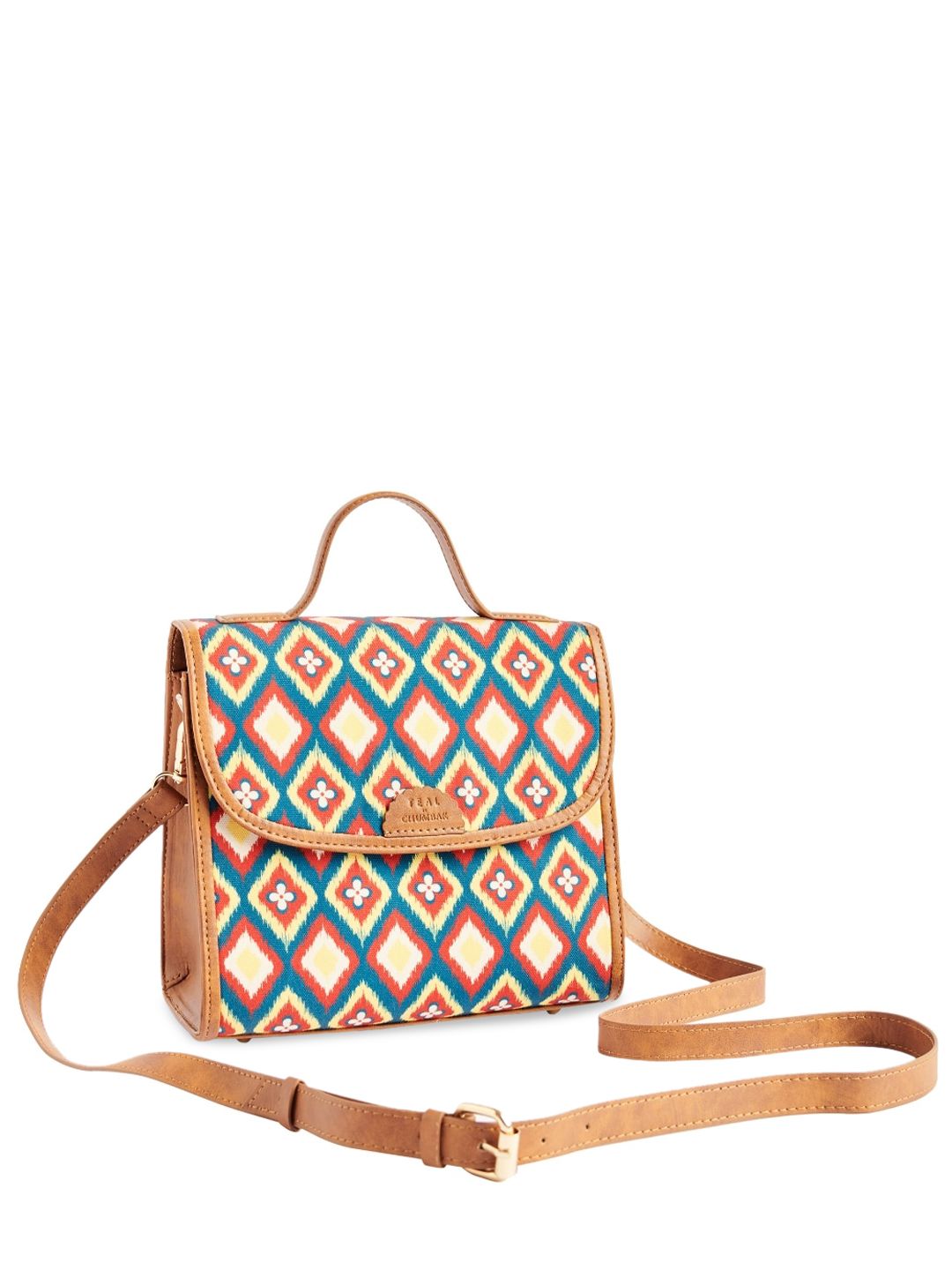 TEAL BY CHUMBAK Geometric Ikat Printed Structured Sling Bag