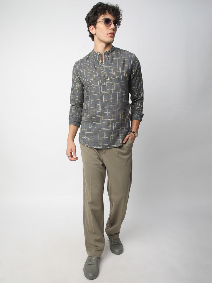 VASTRADO Geometric Embroidered Band Collar Thread Work Straight Kurta