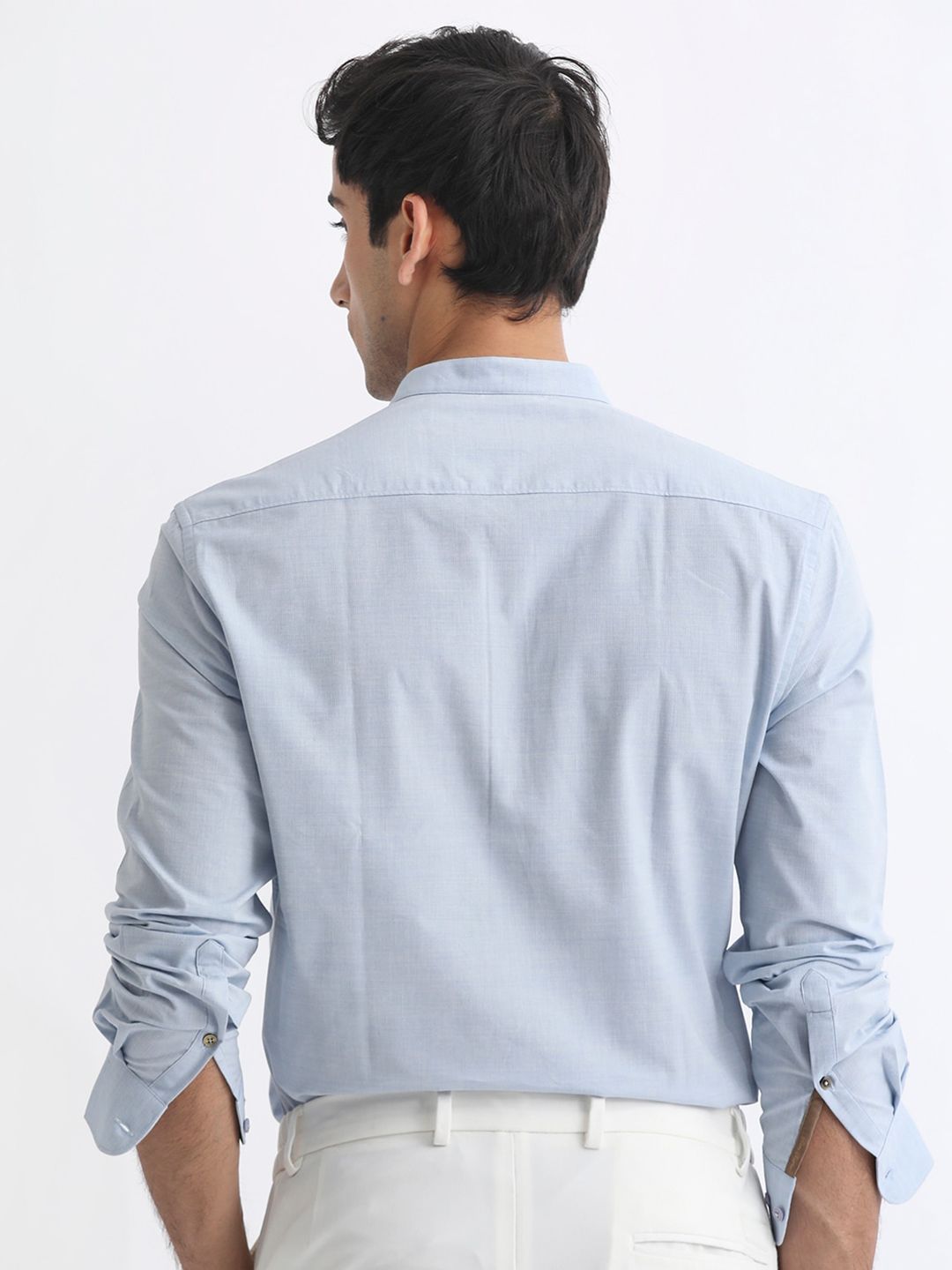 RARE RABBIT Men Cadmi Mandarin Collar Slim Fit Cotton Shirt