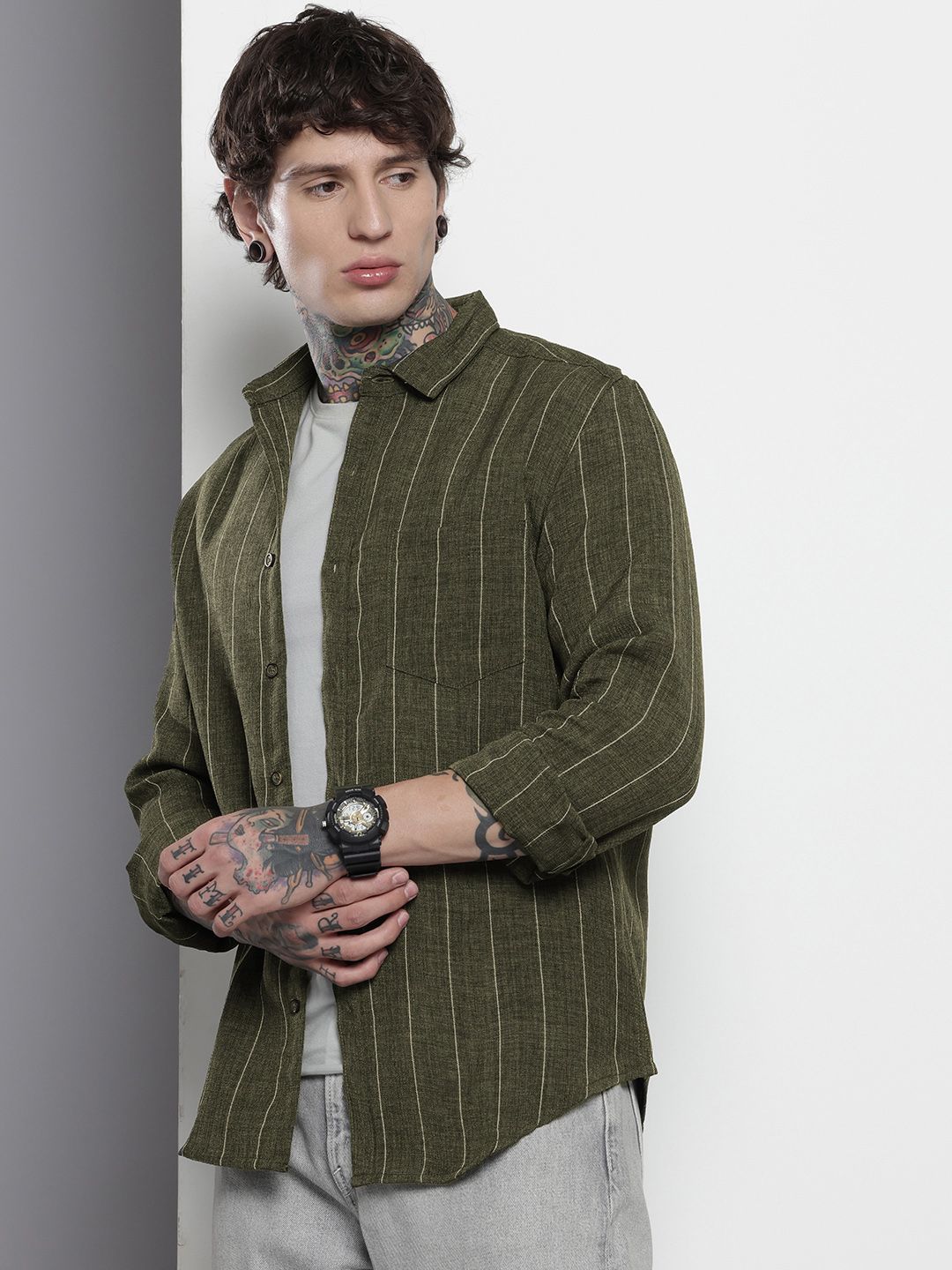The Indian Garage Co Slim Fit Striped Casual Shirt