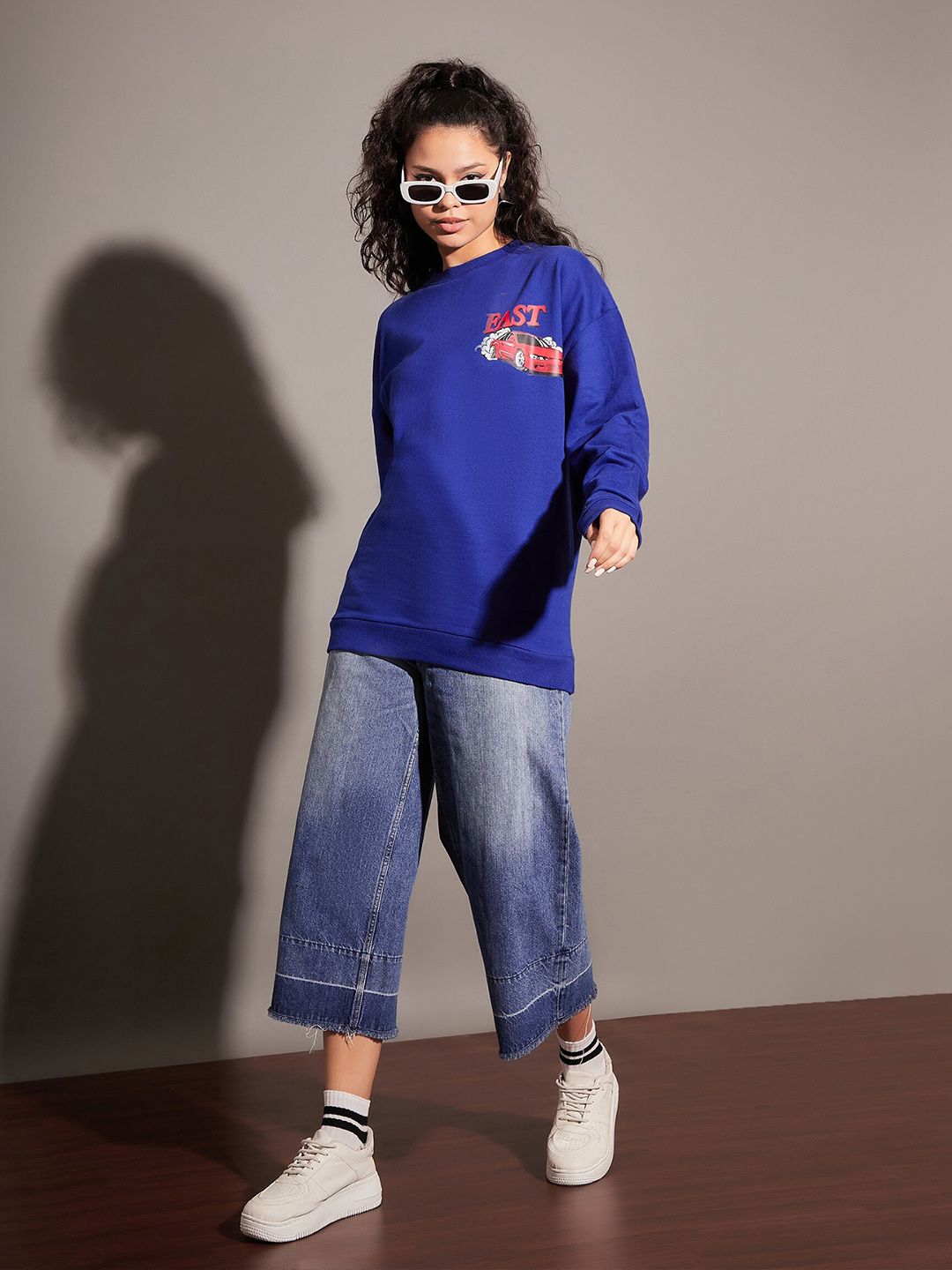 SASSAFRAS Typography Printed Long Sleeves Oversized Fleece Sweatshirt