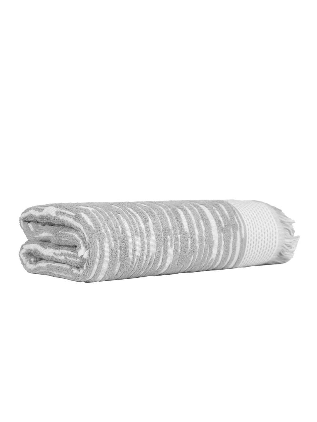 MYTRIDENT Grey & White Striped Printed Cotton 500 GSM Bath Towel