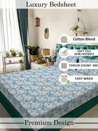 Moda Rapido X KLOTTHE Blue & White Floral 300 TC King Bedsheet with 2 Pillow Covers