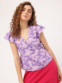 DressBerry Sultry Trendsetter Dobby Weave Printed Ruffled Empire Top