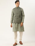 SOJANYA Men Green & Off-White Ethnic Motifs Kurta with Churidar & Nehru Jacket