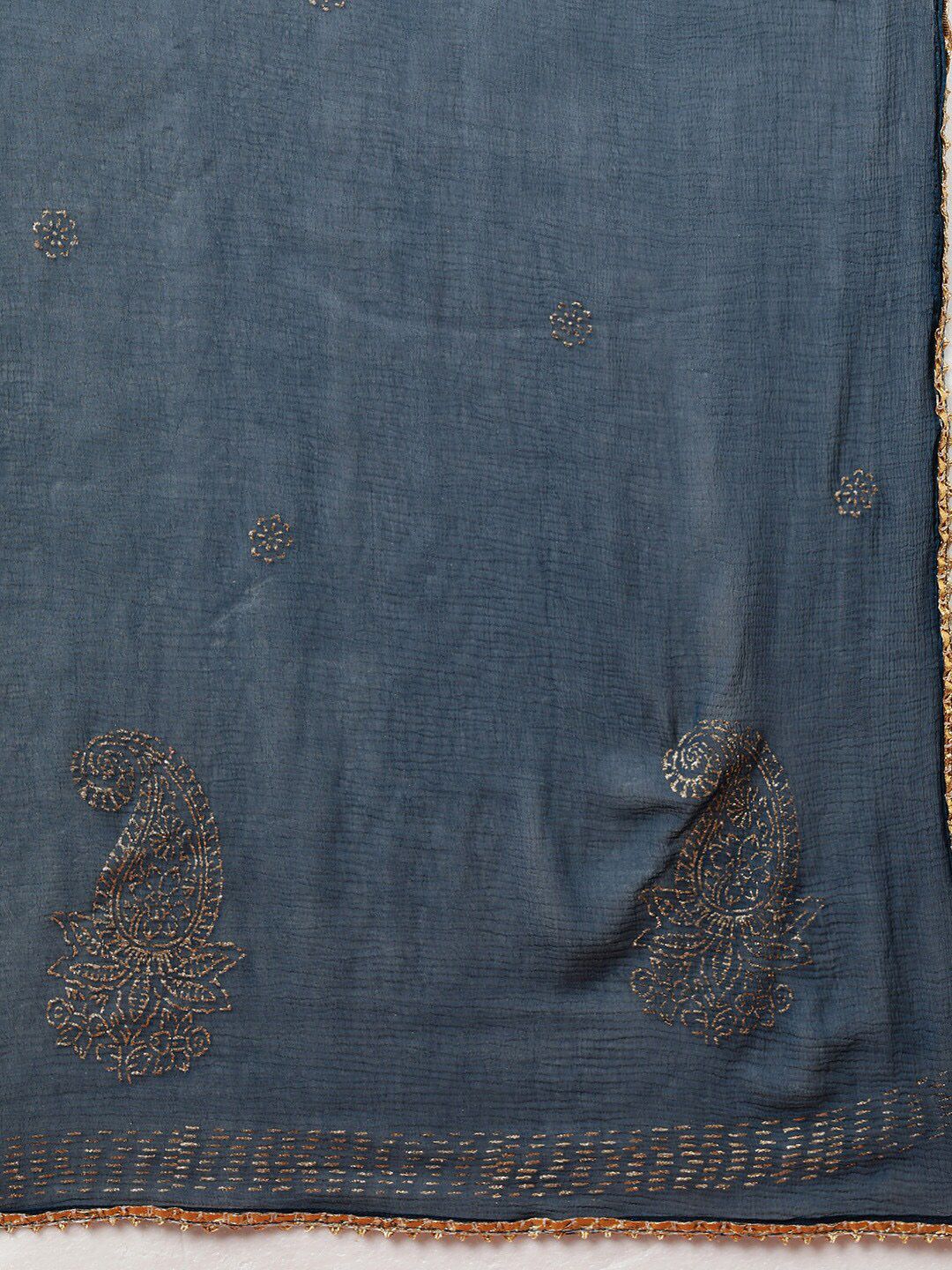 KALINI Ethnic Motifs Embroidered Round Neck Sequinned Empire Kurta With Trouser & Dupatta