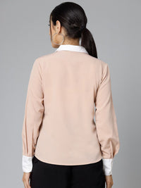 Style Quotient Nude-Coloured Smart Spread Collar Formal Shirt