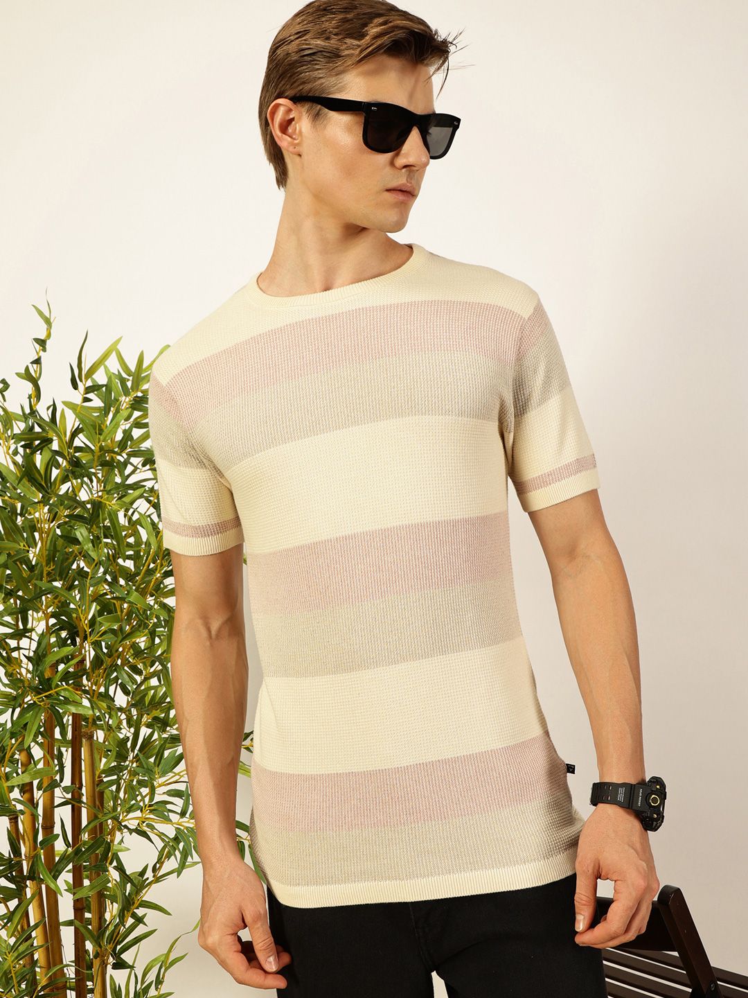 Thomas Scott Men Knit Striped Round Neck T-shirt