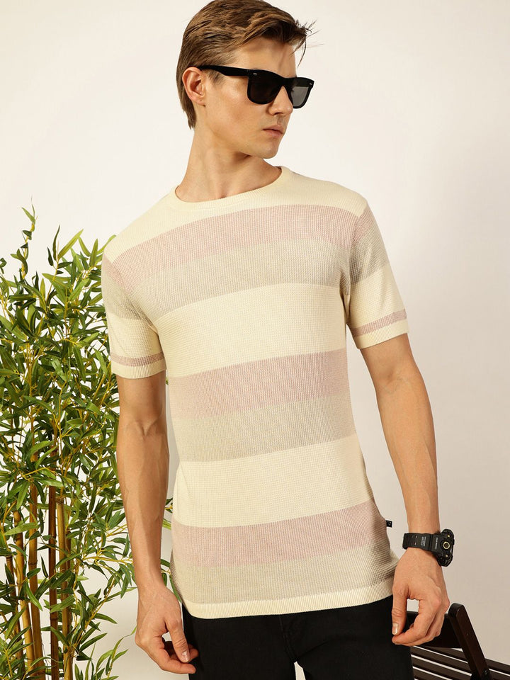 Thomas Scott Men Knit Striped Round Neck T-shirt