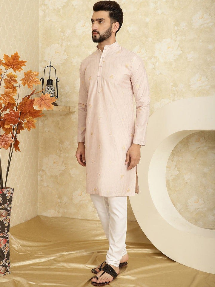 SOJANYA Geometric Printed Band Collar Straight Kurta with Churidar